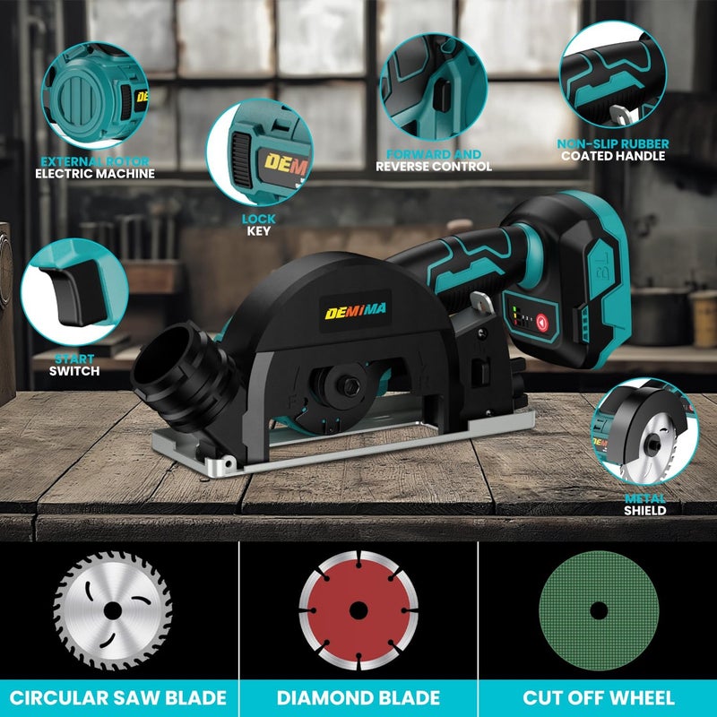 DEMIMA 4" Brushless Cordless Cut-Off Tool Compatible with Makita 18V Battery, 500W mini Saw Up to 12000RPM with 6 Cut Off Wheel, 4" Blades & Base Plate for Metal, Wood, Tile and Plastic (No Battery) - Image 4